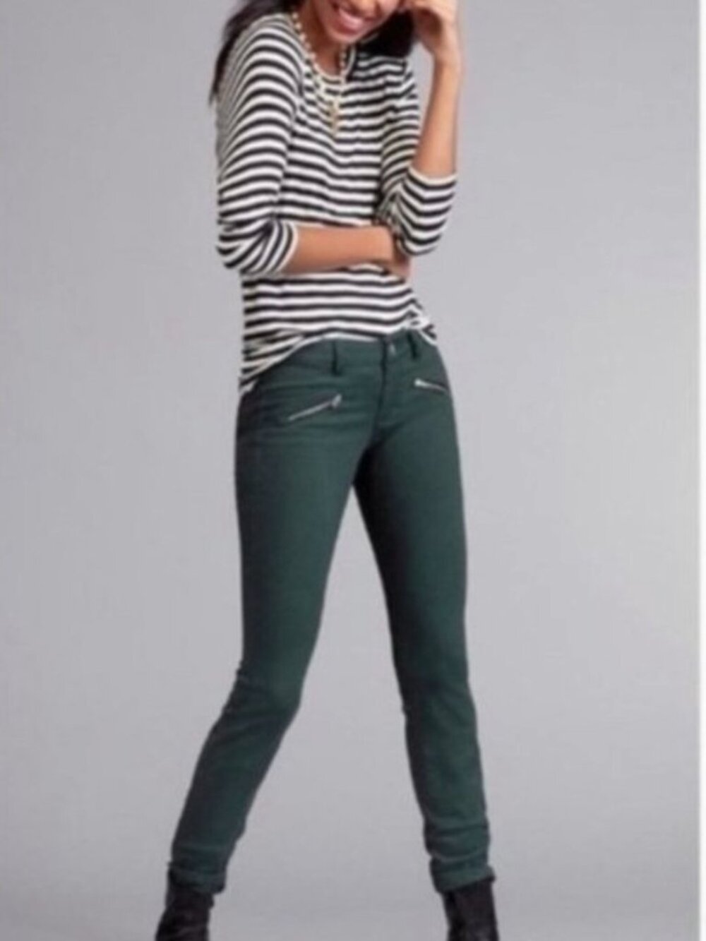 Cabi #3388 Hunter Green Zip Skinny Jeans Sz8